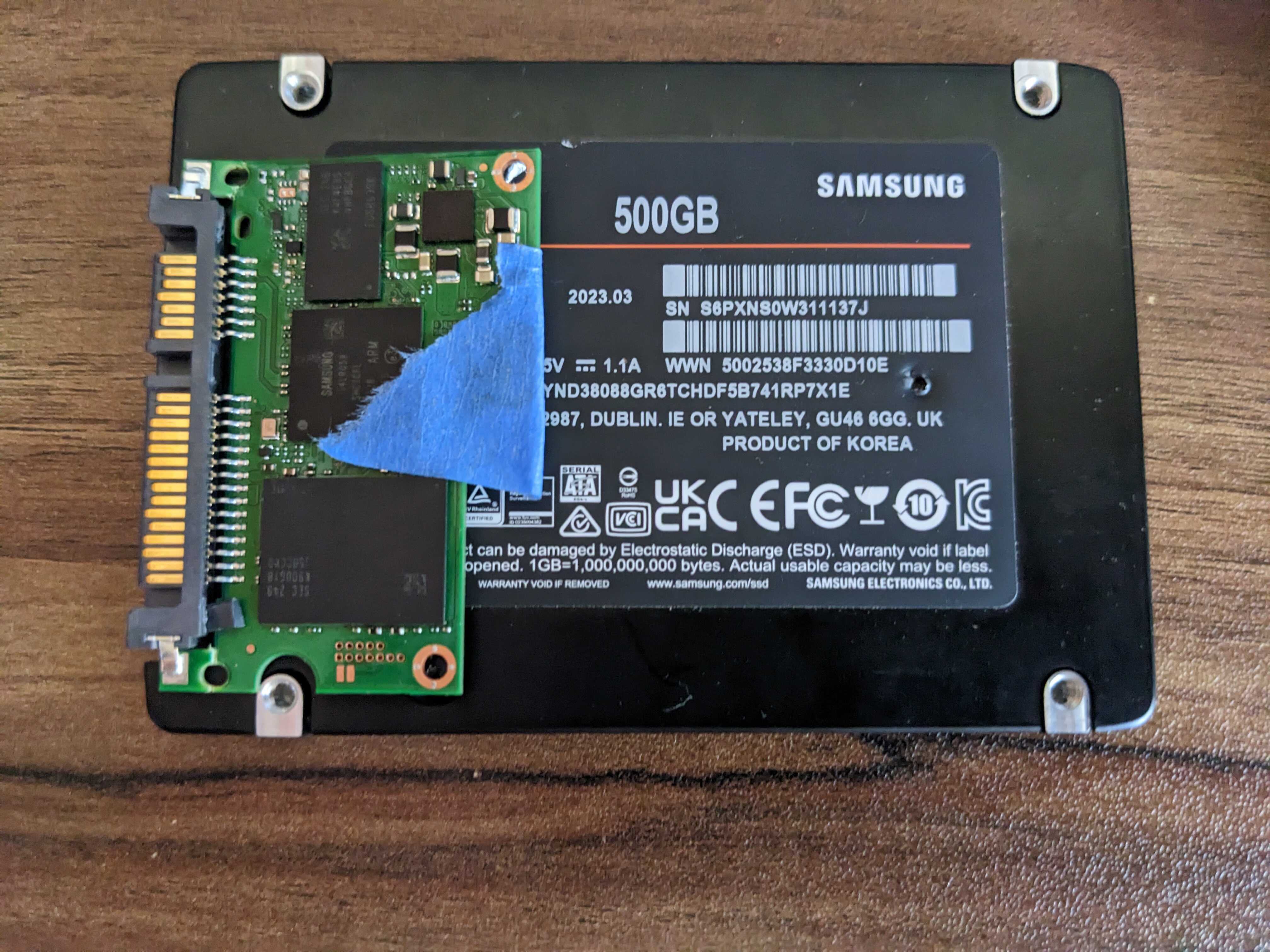 SSD board on top of its enclosure.